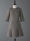 Half sleeve piping tweed one-piece