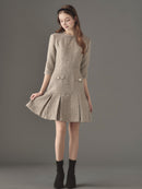 Half sleeve piping tweed one-piece