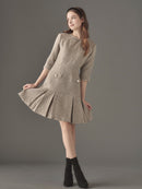 Half sleeve piping tweed one-piece