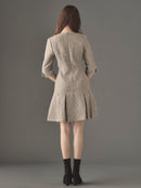 Half sleeve piping tweed one-piece