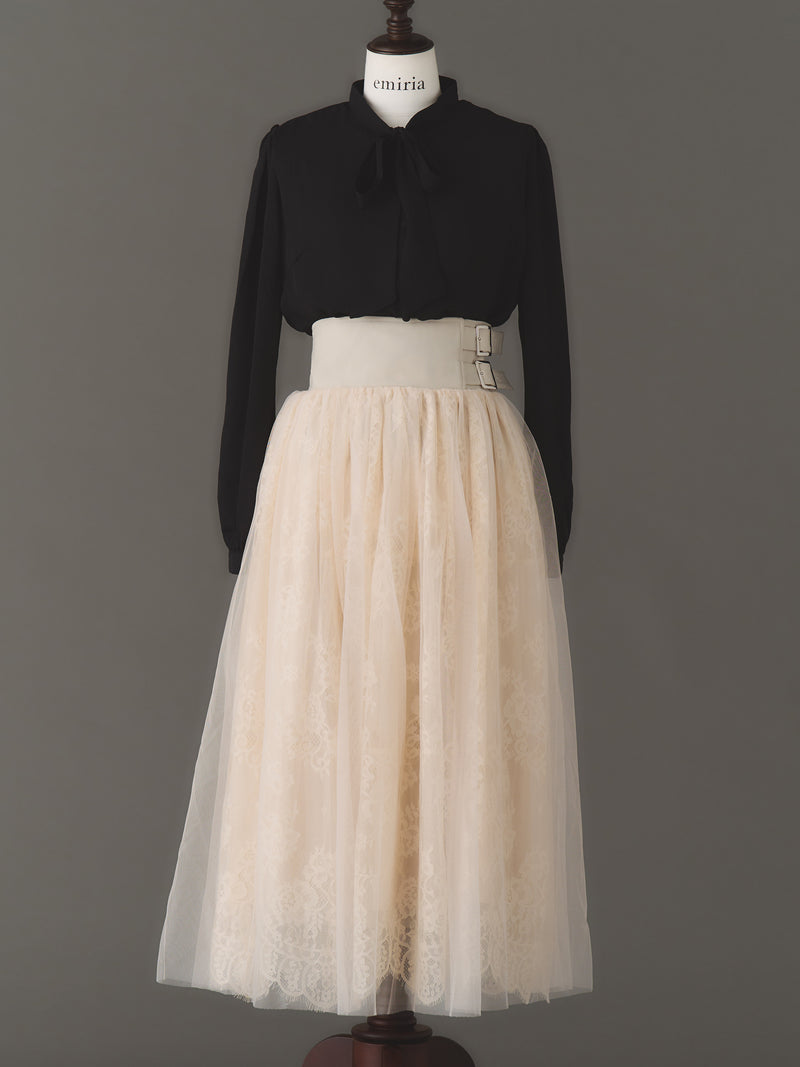 Double buckle volume tulle skirt