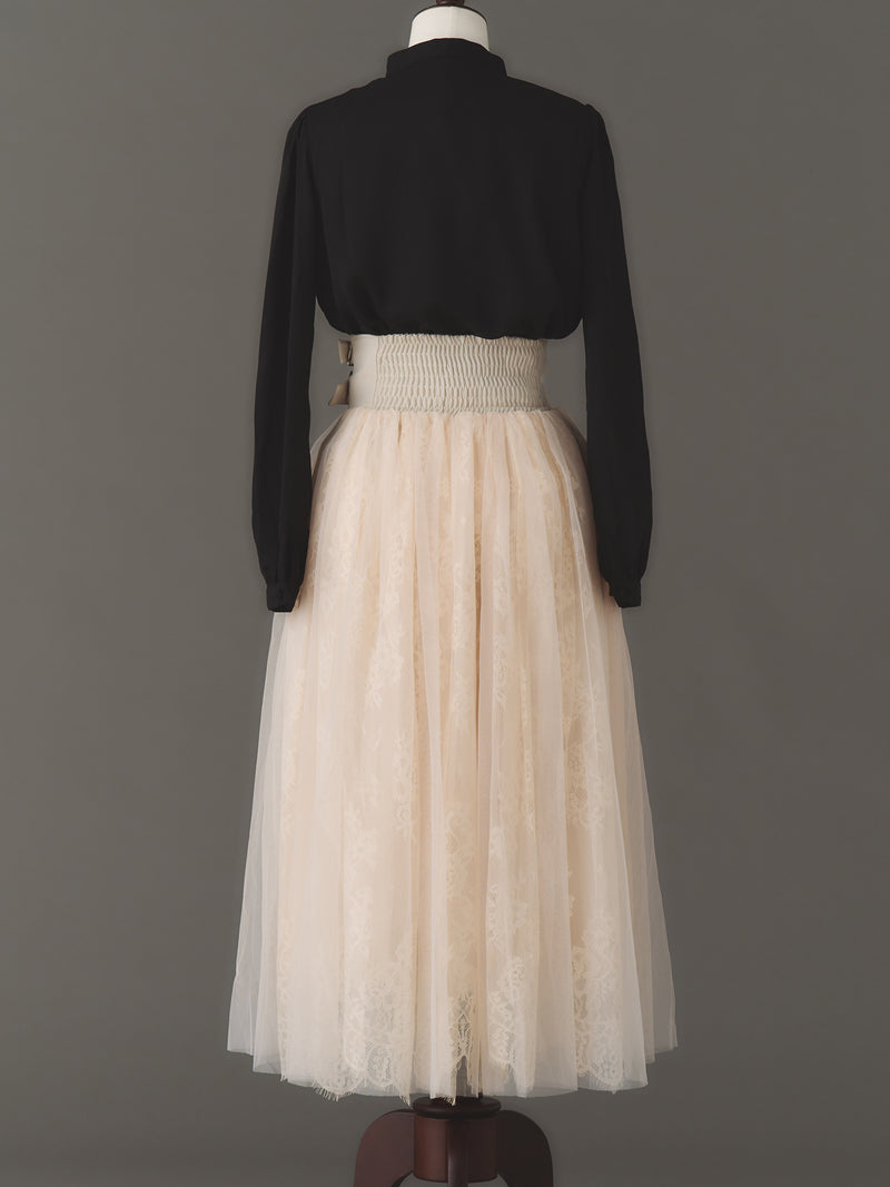 Double buckle volume tulle skirt