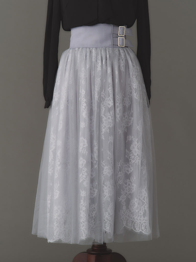 Double buckle volume tulle skirt