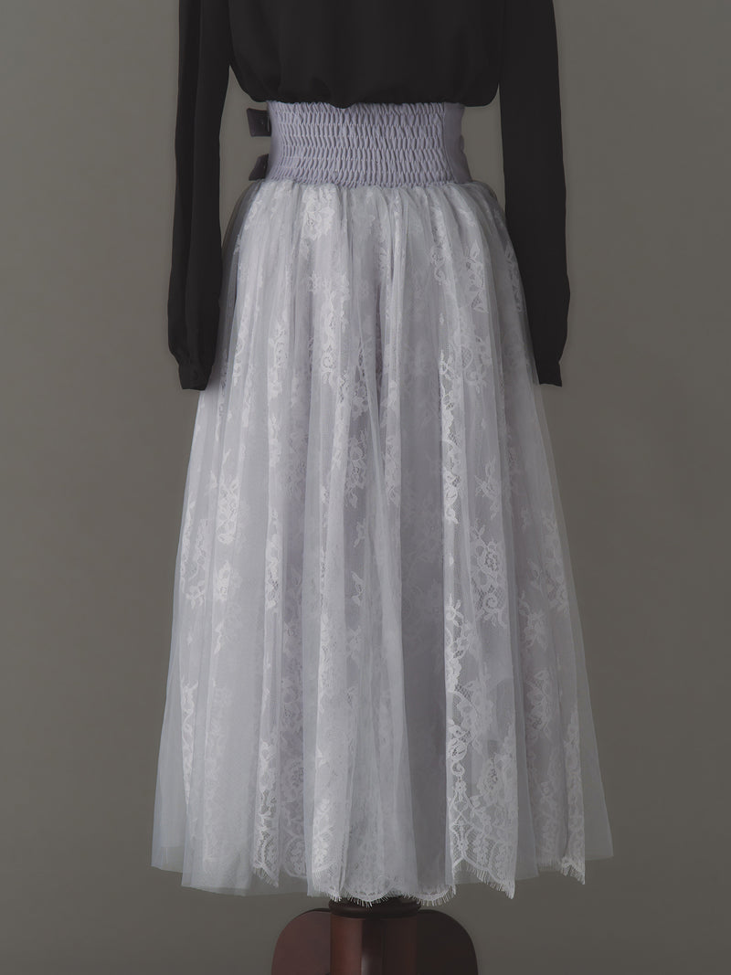 Double buckle volume tulle skirt
