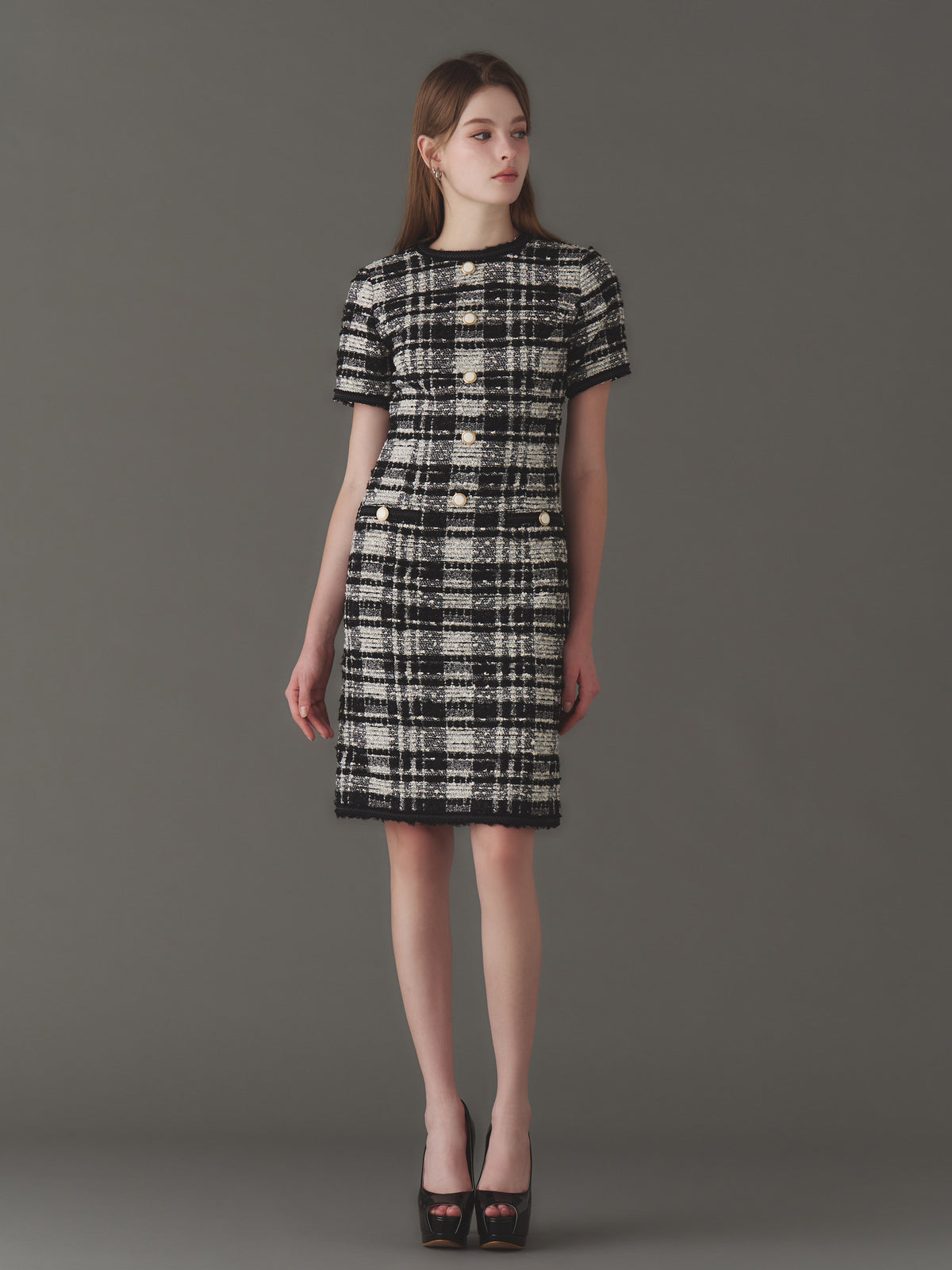 マリアケントツイードショートスリーブワンピース| エミリアウィズ