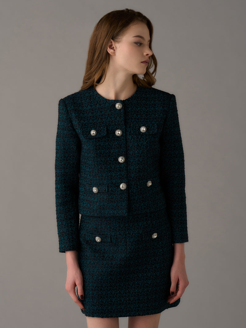 Chic Collarless Tweed Jacket