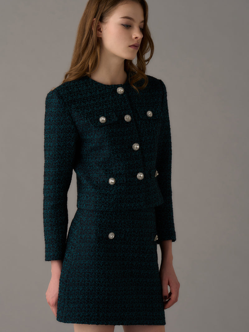 Chic Collarless Tweed Jacket