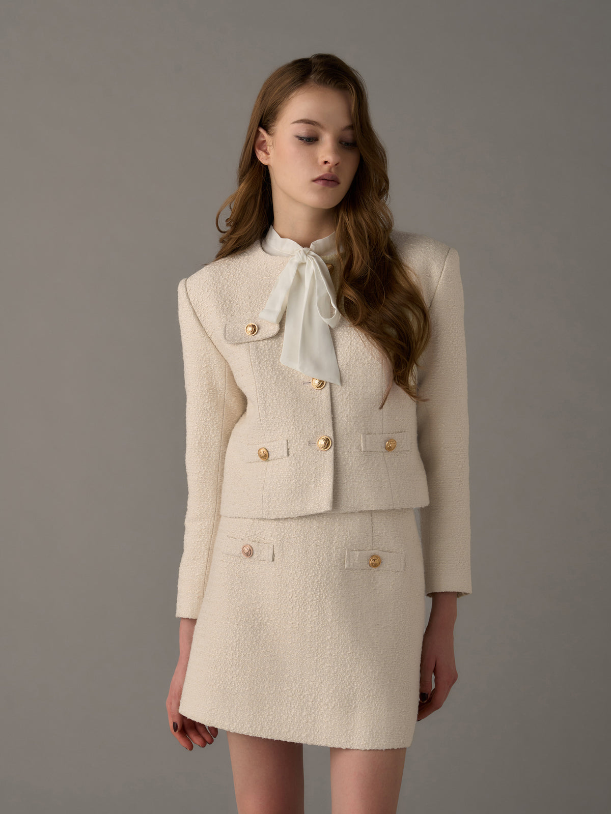 Chic Collarless Tweed Jacket | エミリアウィズ 公式オンライン