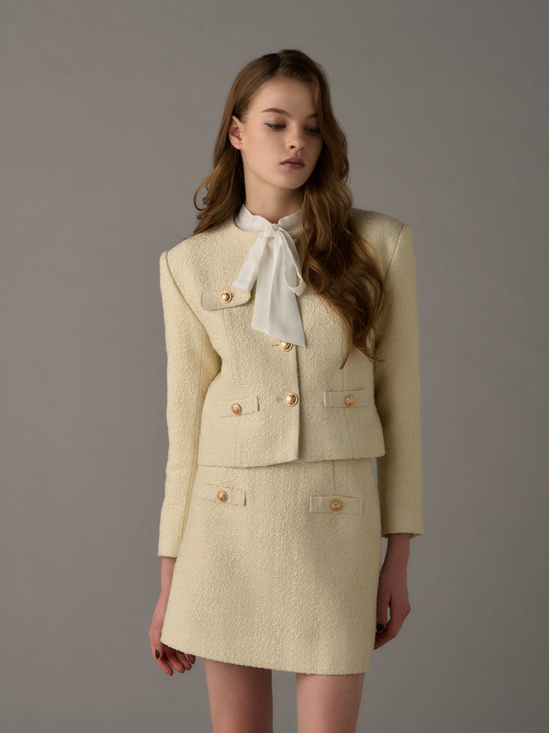 Chic Collarless Tweed Jacket