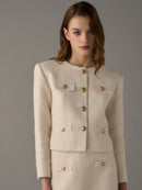 Chic Collarless Tweed Jacket