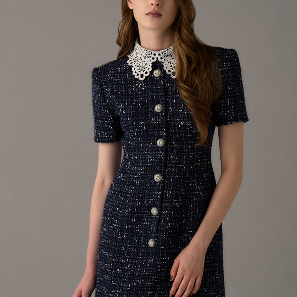 エミリアウィズ　パールボタン　ツイードワンピース　水色 Tweed sleeveless knit one-piece | エミリアウィズ公式