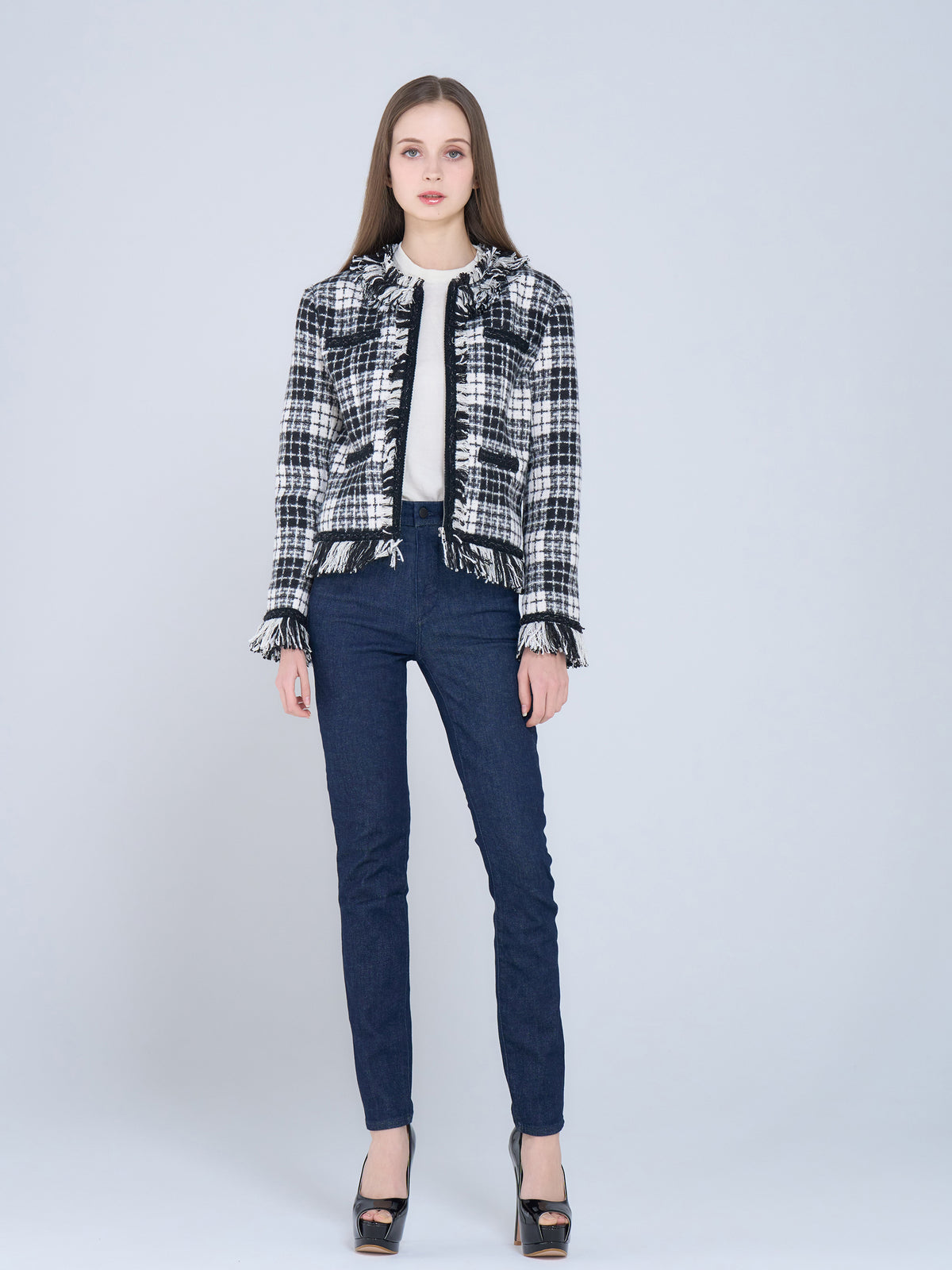 ジャケット・アウター OTONA MUSE FRINGE TWEED SHORT JACKET OTONA MUSE FRINGE TWEED SHORT JACKET