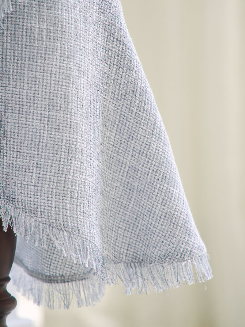 Asymmetry tweed fringe skirt
