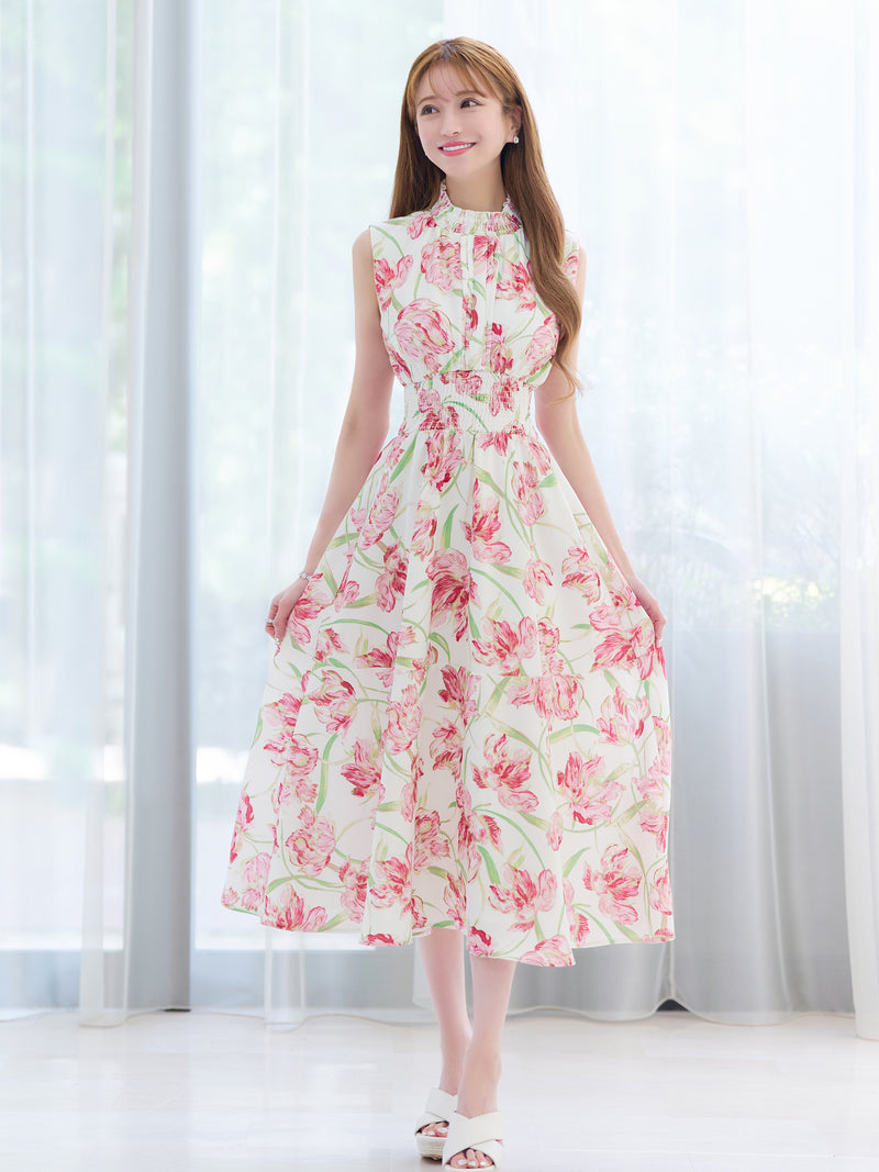 Bloom floral shirring one-piece