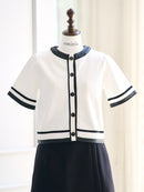 Leather piping court knit tops