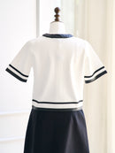 Leather piping court knit tops