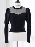 Elegant sleeve sheer knit tops