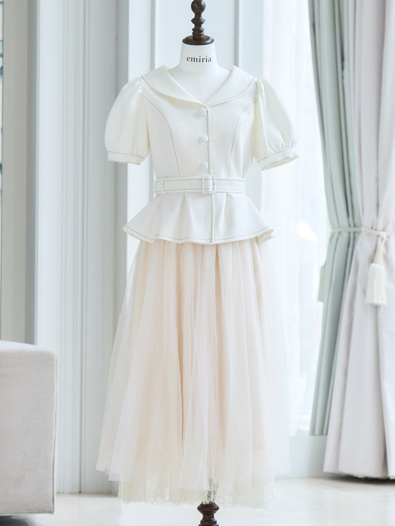 Puff-sleeve tulle one-piece| エミリアウィズ 公式オンラインストア