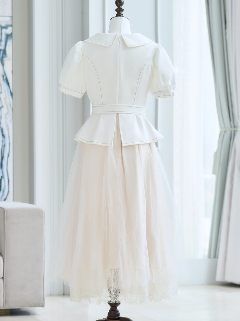 Puff-sleeve tulle one-piece