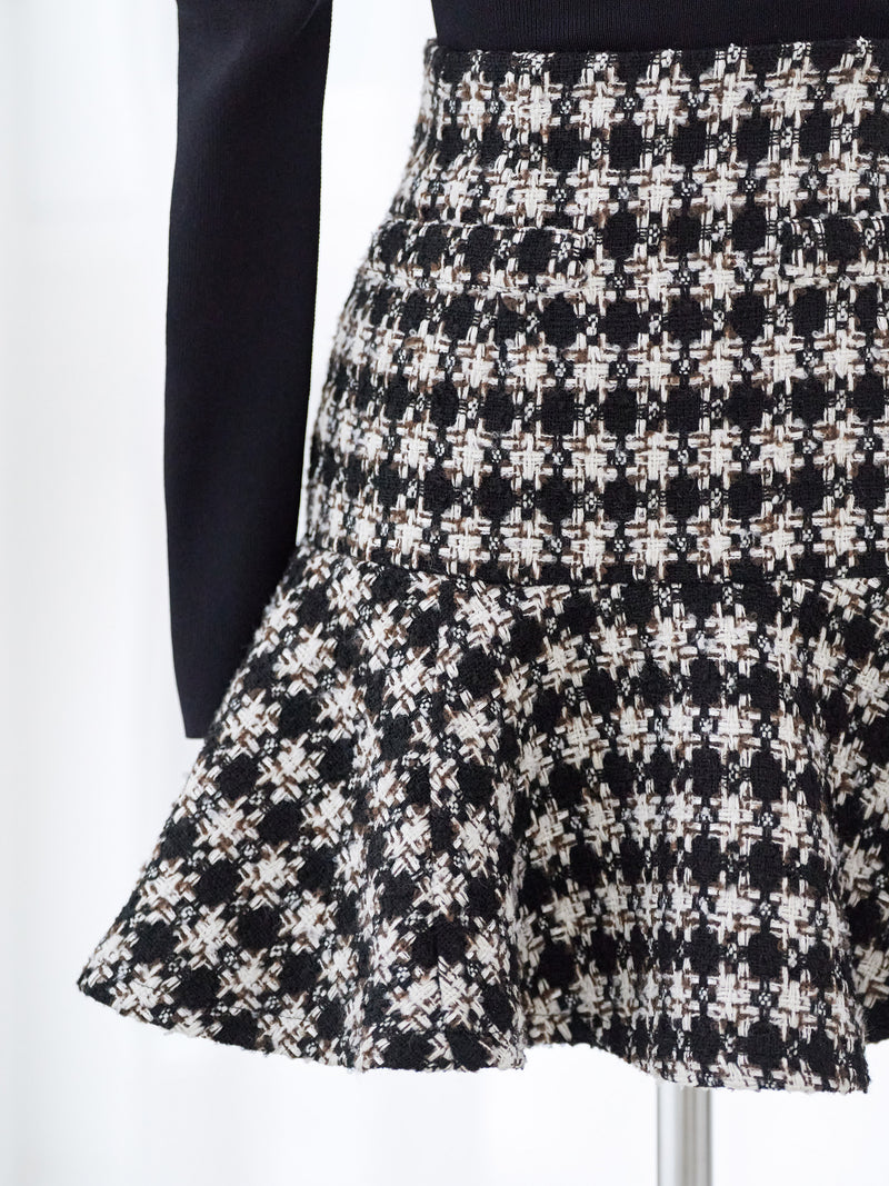 Tweed peplum flare skirt