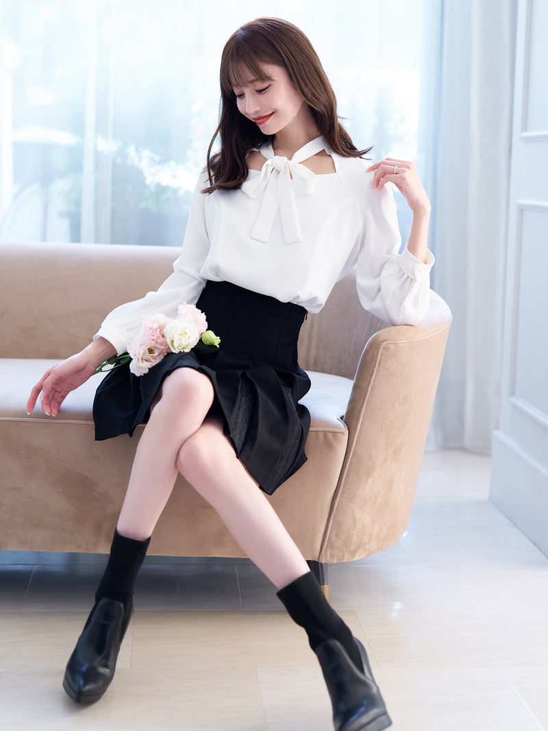 em.エムドット Front Ribbon Blouse フロントリボンブラウス www