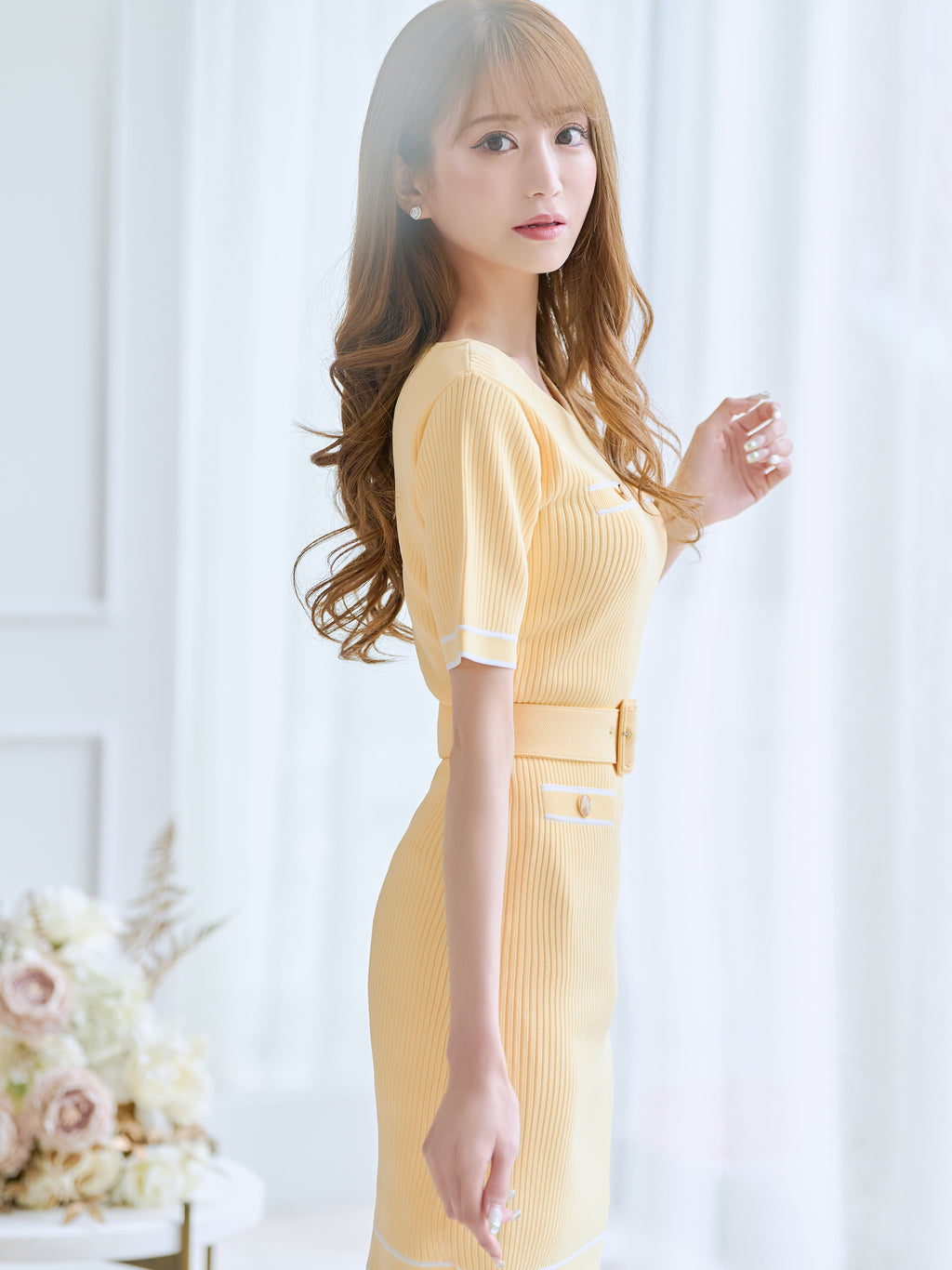 Short sleeve palette knit one-piece | エミリアウィズ 公式 ...