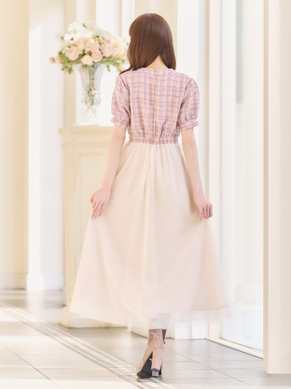 エミリアウィズ ピンク ツイード ワンピース 新品 ドレス S ビジュー